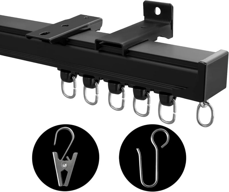 MaKefeile Ceiling Mount Curtains Track Room Divider Privacy Partition Separator Curtain Tracks Rods Heavy Duty RV Shower Outdoor Rail Clip Hook Set, Black 3-15ft - Image 1
